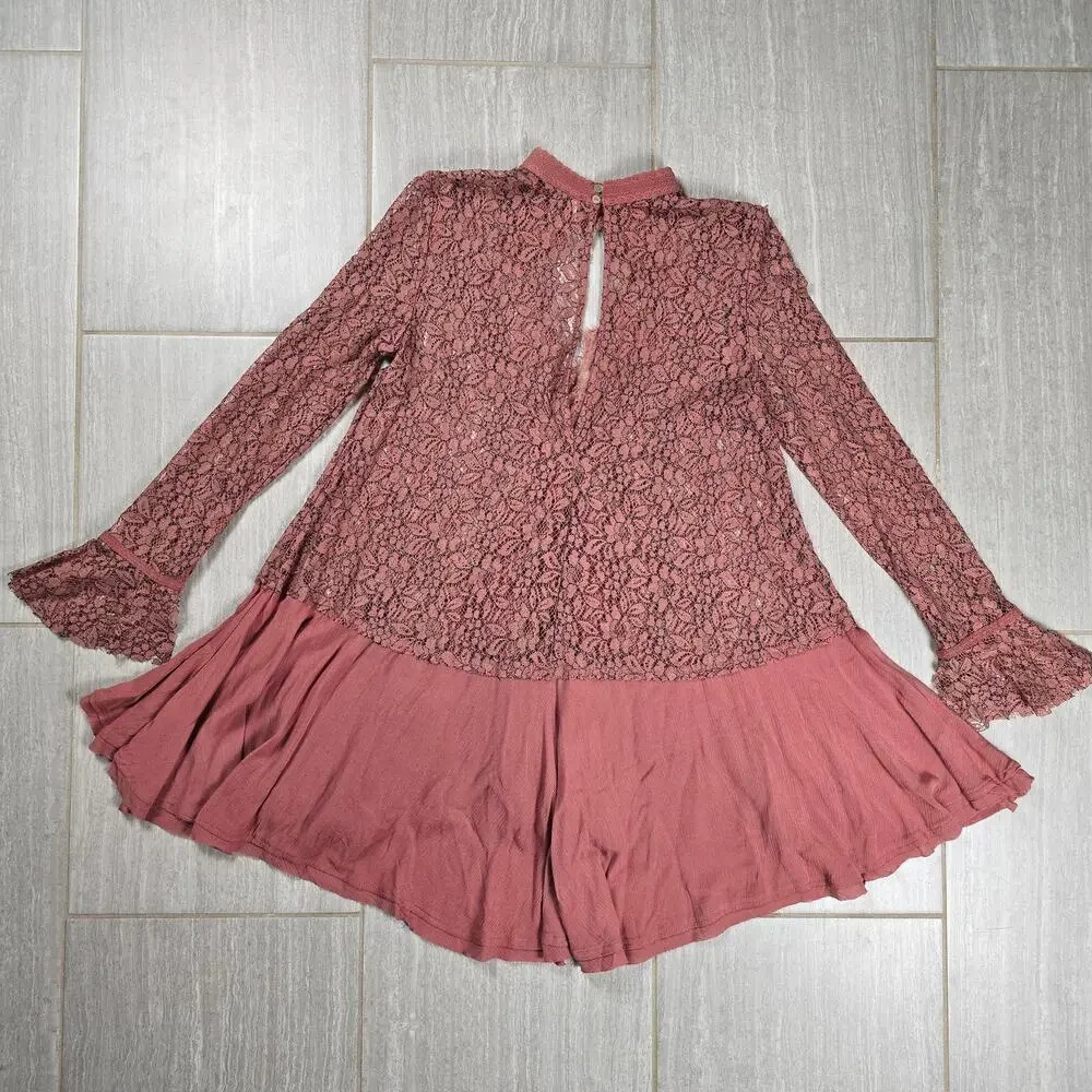 Free People Secret Origins Lace Tunic Dusty Mauve Size Small